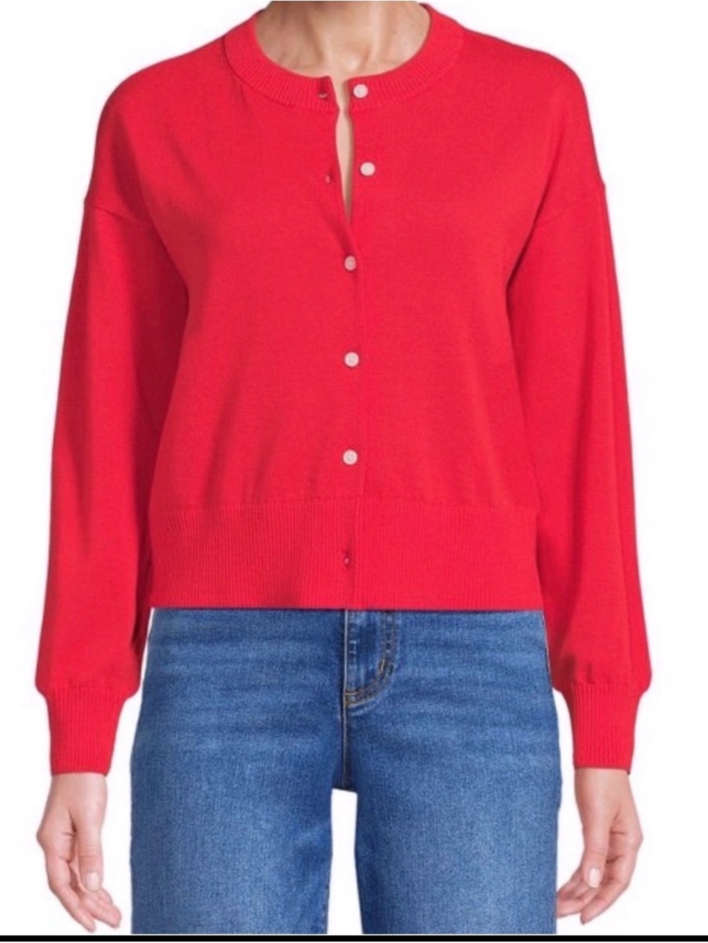 Lands' End Women's Bright pink Button-Front Crewneck Cardigan